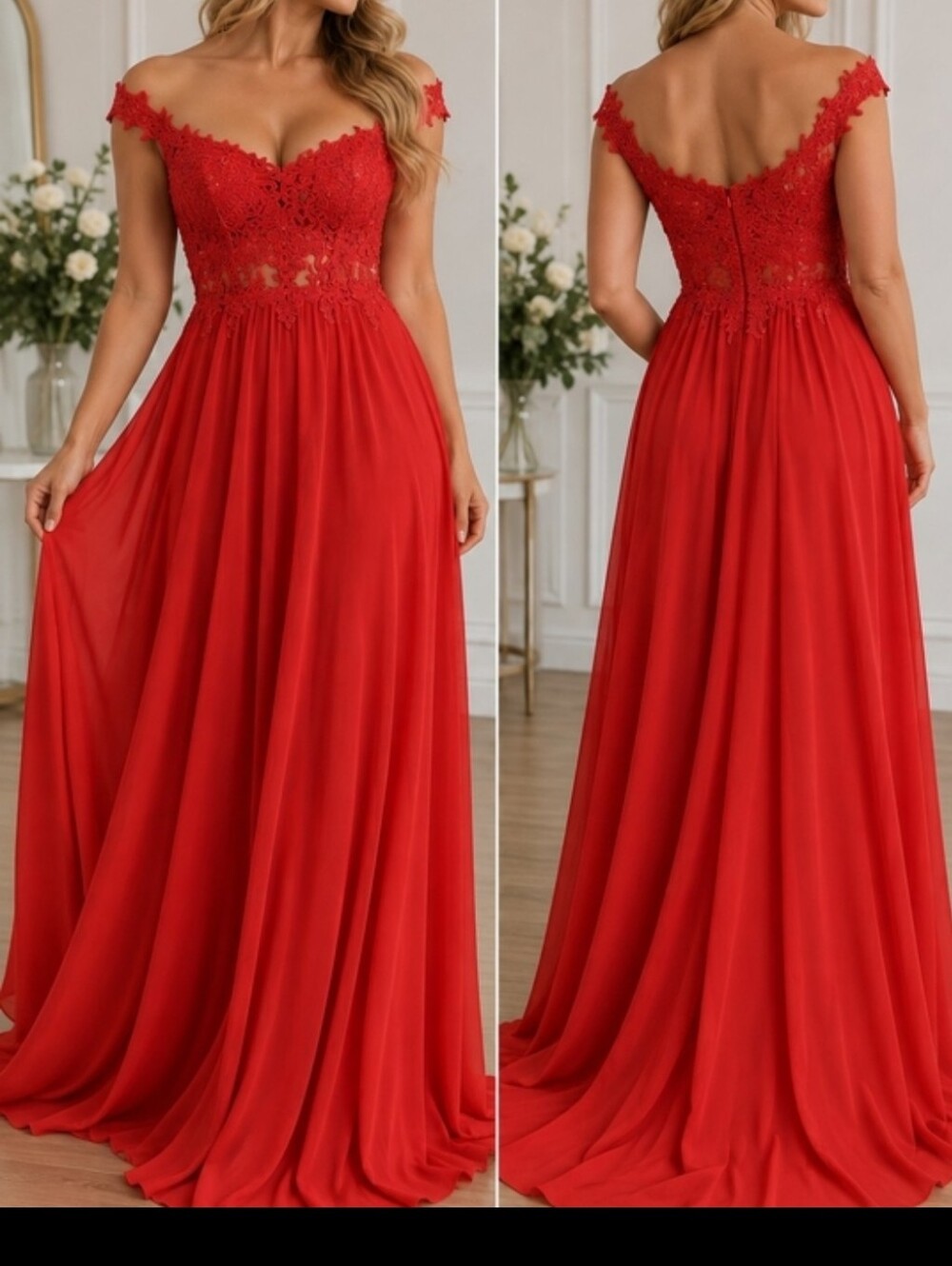 JAEDEN Red Custom Sweetheart A-Line Wedding Dress Sequined Tulle Mesh Gown•Sz M - Picture 12 of 12